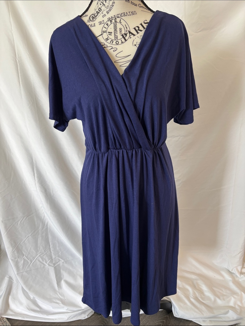 Classic Navy Wrap-Front Midi Dress